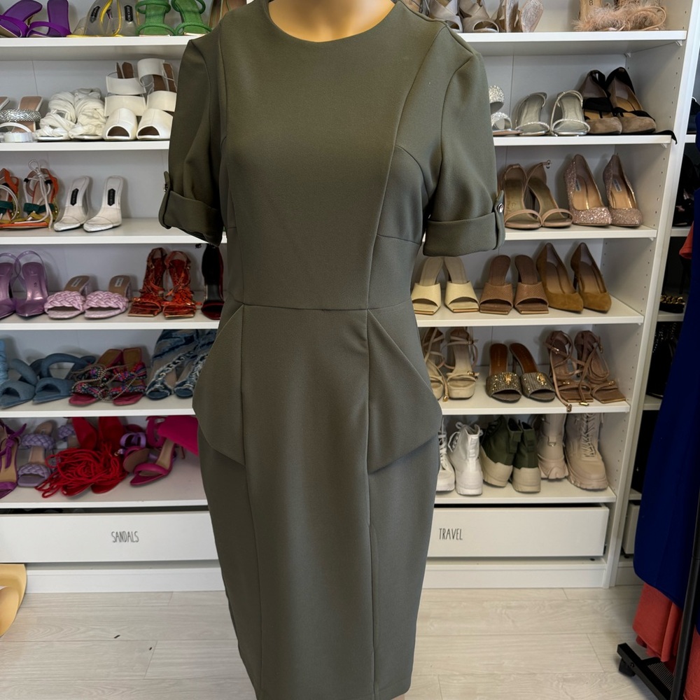 ASOS Olive Green Cap Sleeve Midi Cocktail Dress